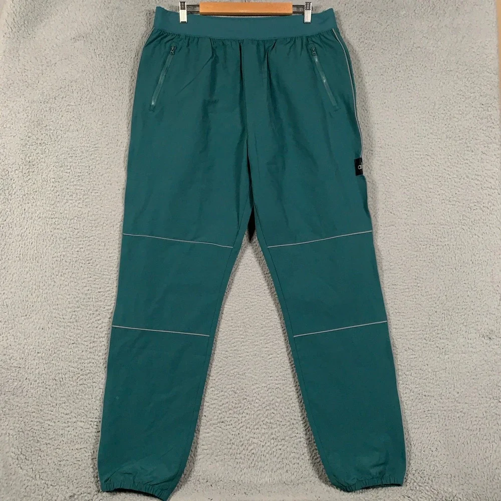 Alo Yoga High-Performance Track Pants Men XL Teal Green Reflective Jogger Active
